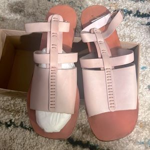 Free People Pale Pink Leather T-Strap Sandals